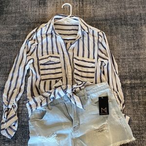 Striped long sleeve button up shirt